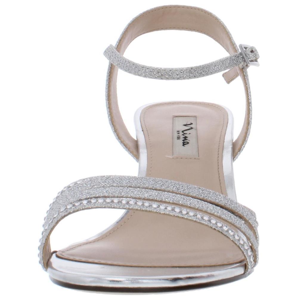 Nina Womens Nelena Silver Leather Ankle Strap Heels Evening Sandals Shoes Used - Picture 4 of 5